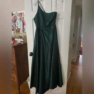 David's Bridal Green One Shoulder Dress